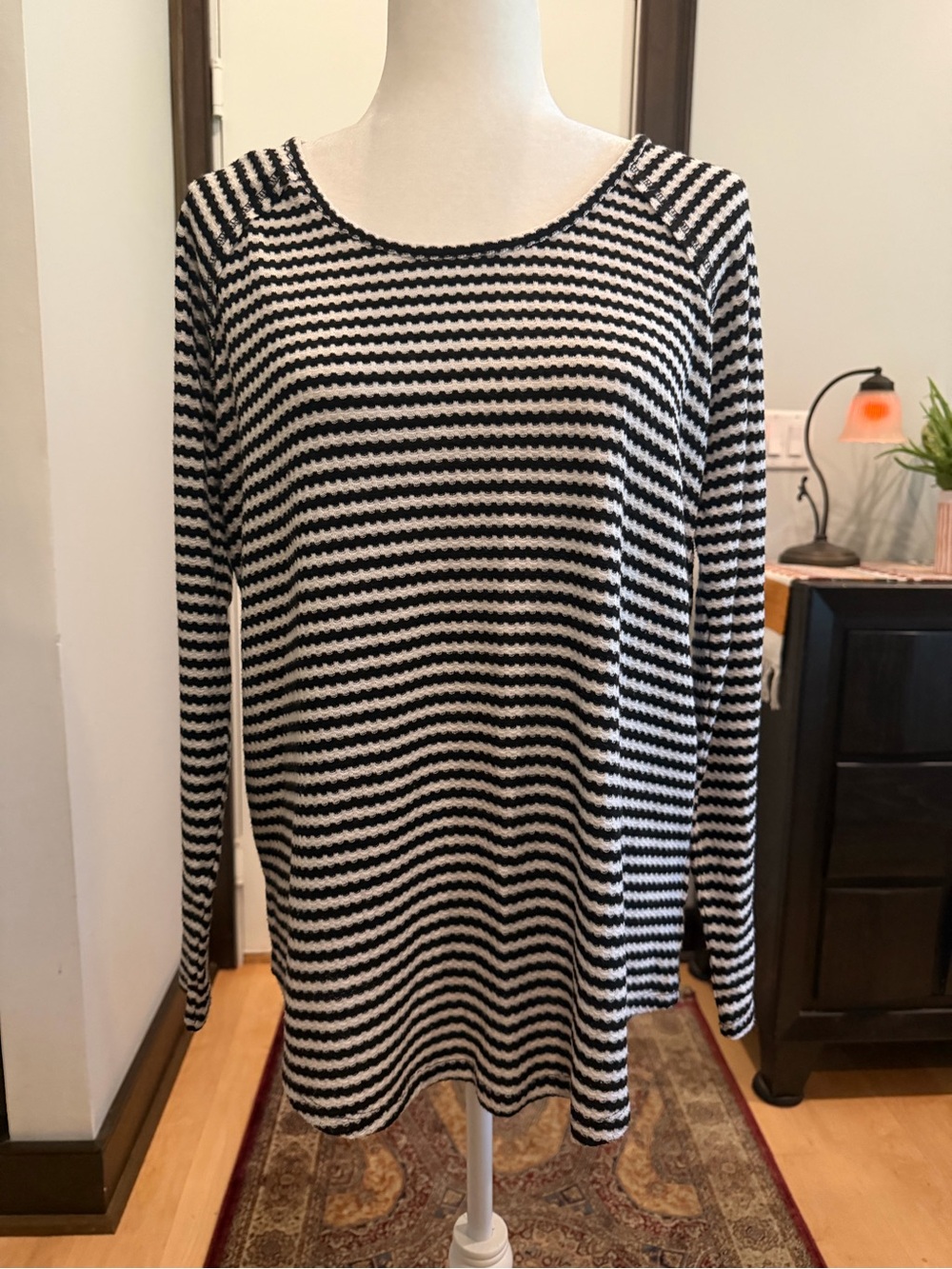 torrid Black & White Striped Long Sleeve Top